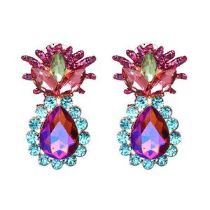 Blue Purple Crystal Pineapple Vintage Inspired Big Bold Statement Stud Earrings