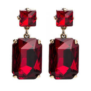 Red Rectangle Crystal Vintage inspired Drop Earrings