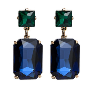 Blue Rectangle Crystal Vintage inspired Drop Earrings