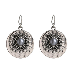 Sun Aztec Style Disc Drop Earrings