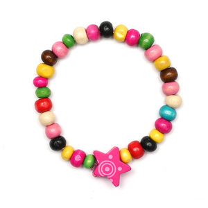 Colourful Wooden Beads with Star Stretchy Bracelets for Kids