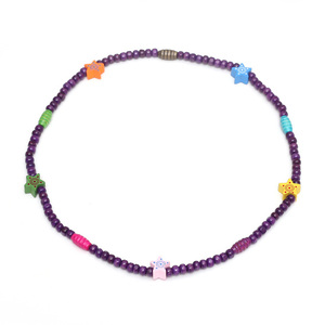 Indigo Wooden Beads with Colourful Stars Stretchy Necklace for Kids