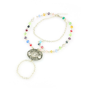 Tibetan style toe ring anklet with colourful glass beads