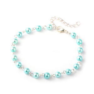 Pale turquoise glass pearl anklet