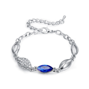 Blue rhinestone and silver-tone chain bracelet