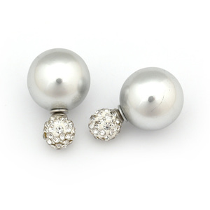 Double sided white smoke acrylic ball with polymer clay rhinestone ear studs