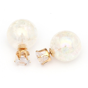Double sided white electroplated resin ball with rhine stone ear studs