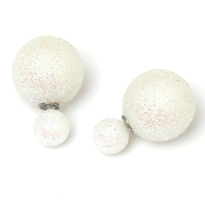 Double sided white frosted plastic glitter pearl ball ear studs