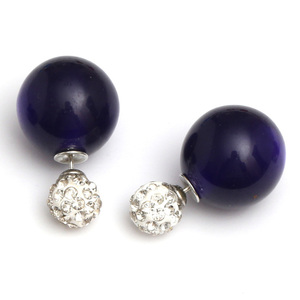 Double sided midnight blue acrylic imitated cat eye ball with polymer clay crystal rhinestone bead ear studs