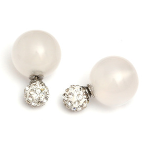 Double sided white acrylic imitated cat eye ball with polymer clay crystal rhinestone bead ear studs