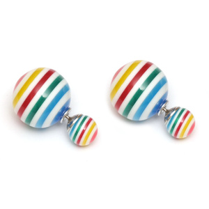 Colourful striped resin bead double sided ear studs