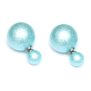 Pale turquoise matte acrylic pearl ball double sided ear studs