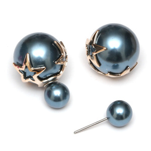 Steel blue acrylic pearl ball double sided stud earrings