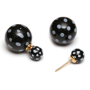 White dot printed with black acrylic ball double sided stud earrings