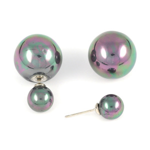 Peacock black sea shell pearl ball double sided stud earrings