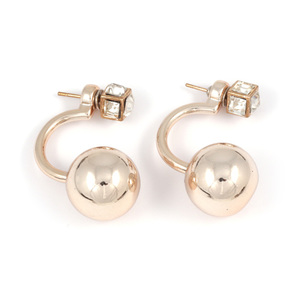 Golden acrylic ball with crystal cube double sided ear jackets earrings