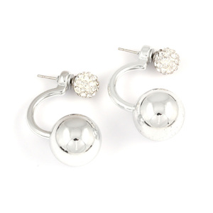 Silver acrylic ball with crystal bead double sided ear jackets earrings