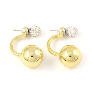 Yellow acrylic ball with crystal bead double sided ear jackets earrings