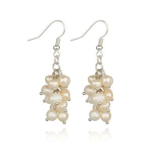 White Cluster Freshwater Pearls Cascade Drop Earrings