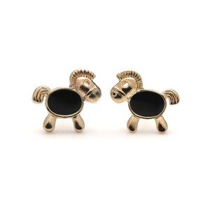 Black Enamel Horse Gold-tone Stud Earrings