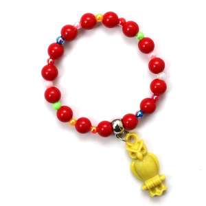 Red Fashion Acrylic Bead Bracelet for Kids with Yellow Owl Pendant