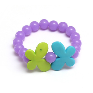 Purple Fashion Acrylic Bead Stretchy Bracelet with Acrylic Butterfly Charms at Random Colour
