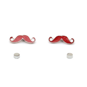 Red enamel moustache magnetic earrings for non-pierced ear