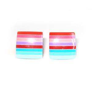 Mulitcoloured striped square stud earrings