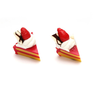 Red Strawberry Cake Slice Polymer Clay Earrings