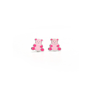 Sterling silver pink enamel bear stud earrings