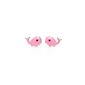 Sterling silver pink whales stud earrings