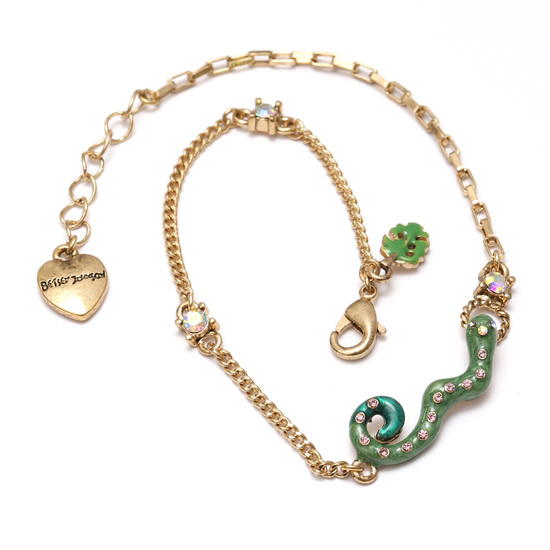 Green snake anklet with gold-tone chain