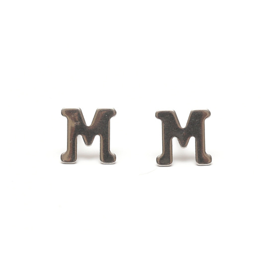 Stainless steel initial M stud earrings