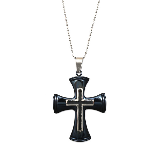 Mens 316L Stainless steel black cross pendant necklace