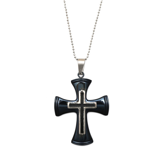 Mens 316L Stainless steel black cross pendant...