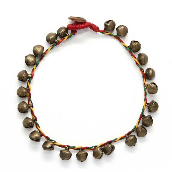 Rasta-style Wax Cord Anklet with Bells