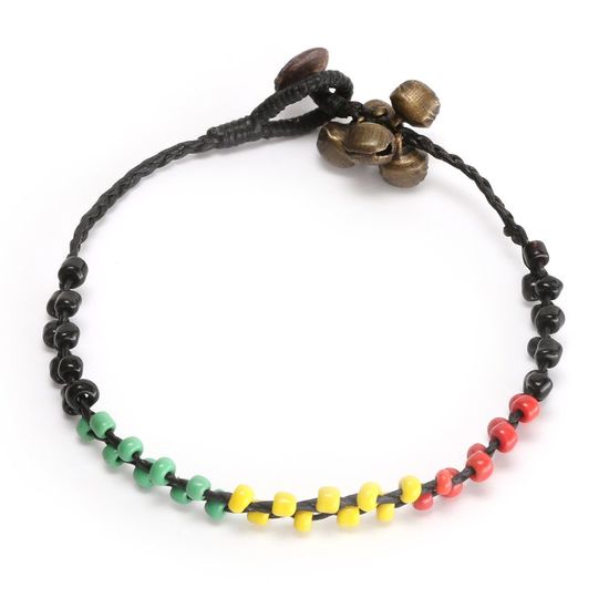 Wax Cord Anklet with Beads in Traffic Light Colours