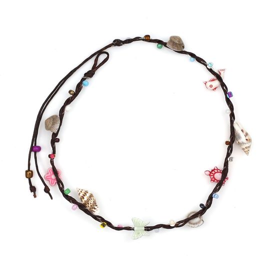 Handmade Shells with Multicoloured Beads Wax Cord Anklet