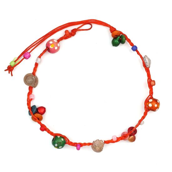 Handmade Shells with Multicoloured Wooden Beads Wax Cord Anklet