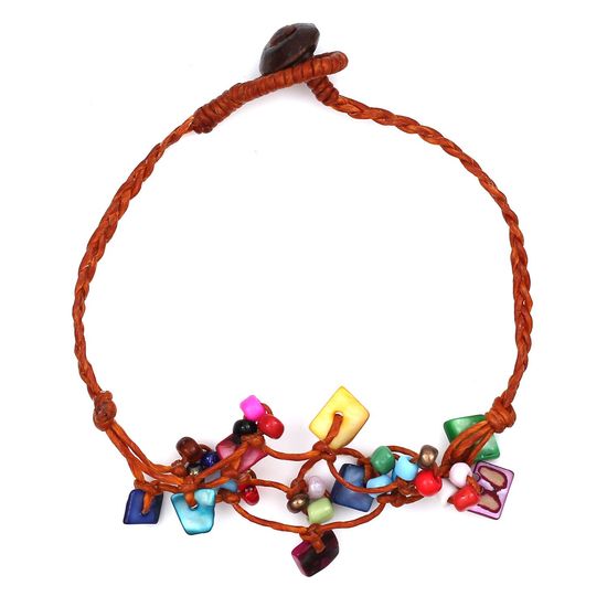 Handmade Colourful Beads and Shells Wax Cord Anklet