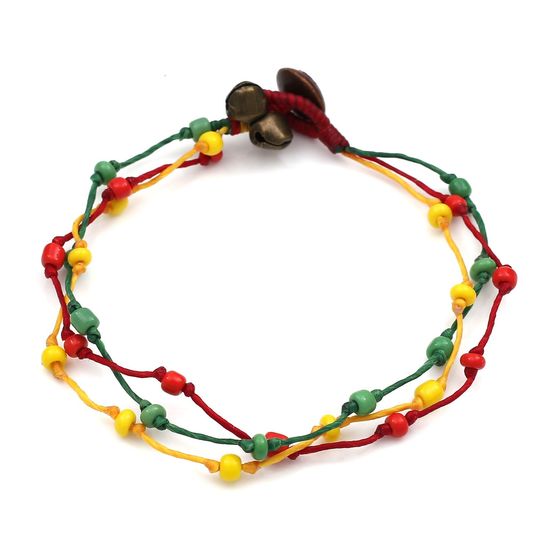 Handmade Green Red Yellow Beads Triple-strand Wax Cord Anklet