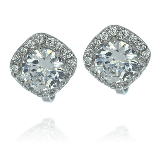 Chamfered Square CZ Halo White Gold-plated Clip-on Earrings