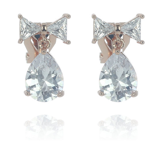 Dangle Pear-cut CZ Rose Gold-plated Clip-on Earrings