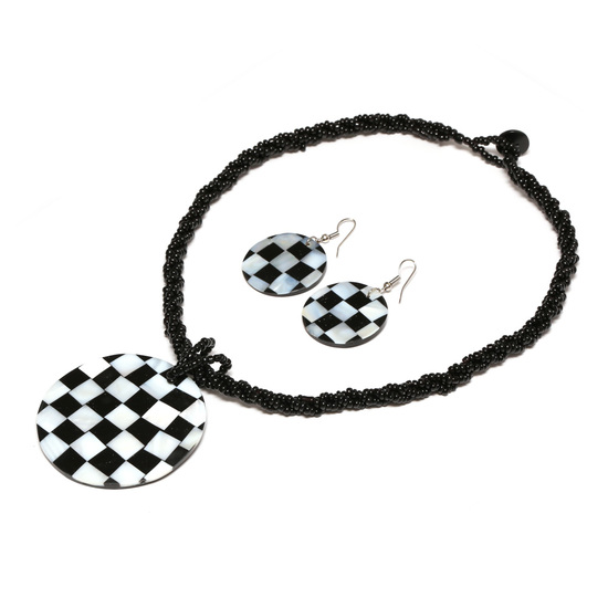 Handmade necklace & earrings set, black bead necklace...