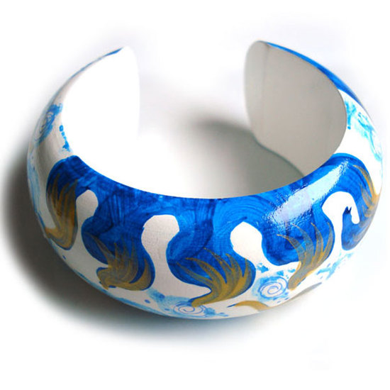 Blue Flames on White Bangle