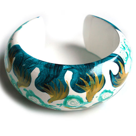 Turquoise Flames on White Bangle