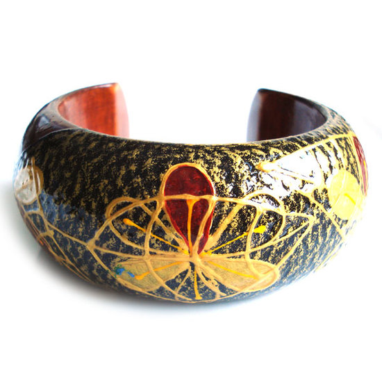 Flowers and Leaves on Black and Brown Bangle