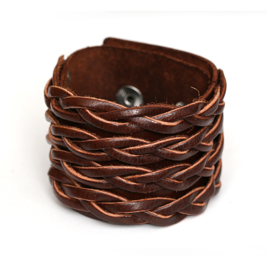 Unisex organic brown woven leather bracelet ideal for men and women