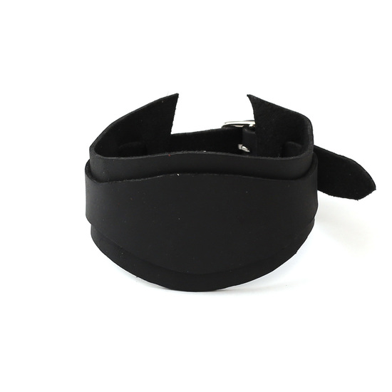 Unisex black  leather bracelet with buckle ideal for men and women