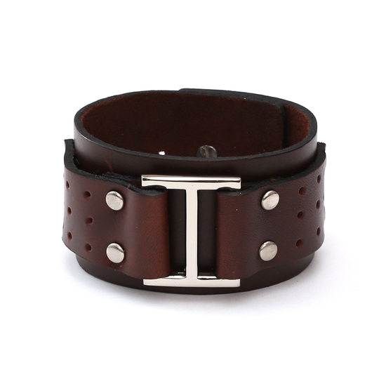 Unisex brown organic leather bracelet with stainless steel ideal for men and women